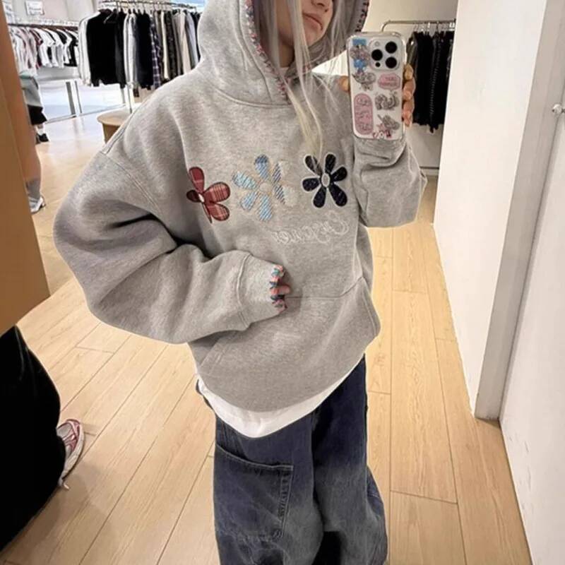 Plant Parent Hoodie - Street Small Flower Embroidery Kapuzenpullover für