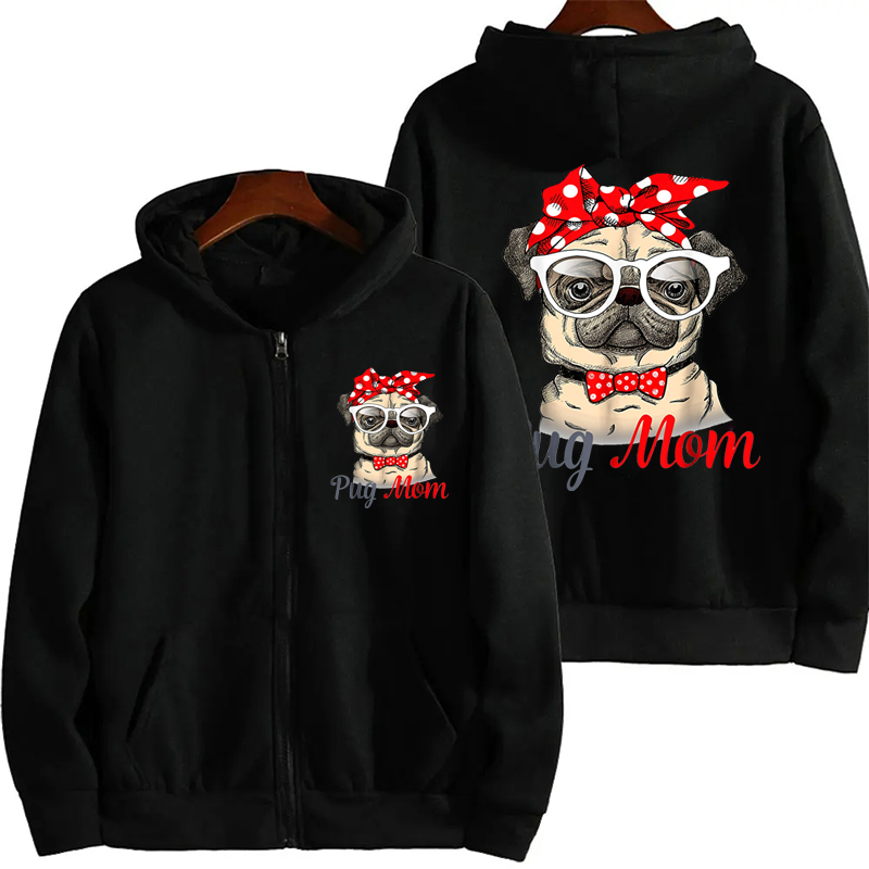 Plant Parent Hoodie - Lustiger Mops-Mama-Aufdruck, Reißverschluss-Kapuzenpullover, Damen-Sweatshirt, Urlaub, klassische