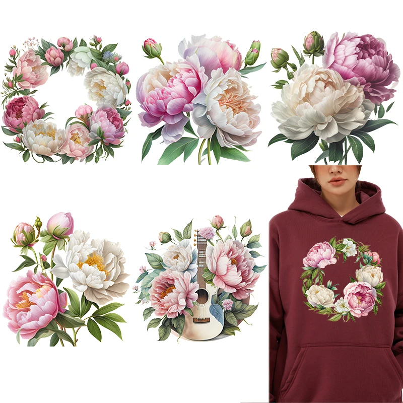 Plant Parent Hoodie - Rosa und weiße Pfingstrosenblüten DTF Thermo-Sticker-Aufkleber,